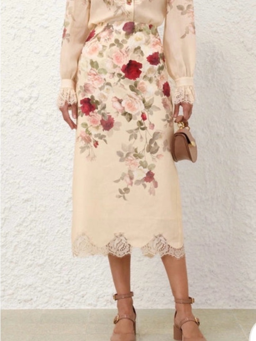 ZIMMERMANN HYPNOTIC PENCIL SKIRT CREAM CASCADE